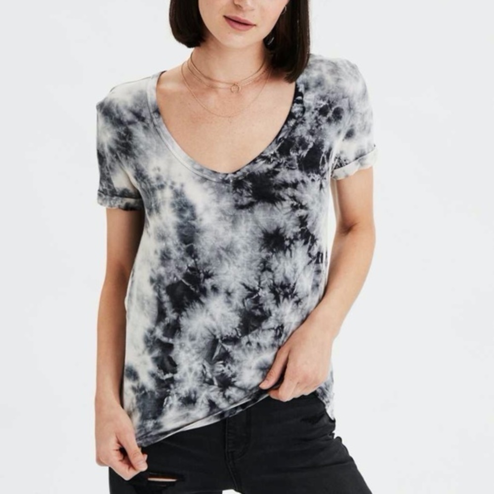AEO Soft & Sexy Tye Dye Cropped Short Sleeve Shirt‎